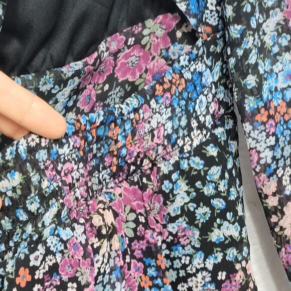 Ditzy Floral Tie Back Ruffle Dress Rewind Medium Blue Purple Peasant - Picture 6 of 15